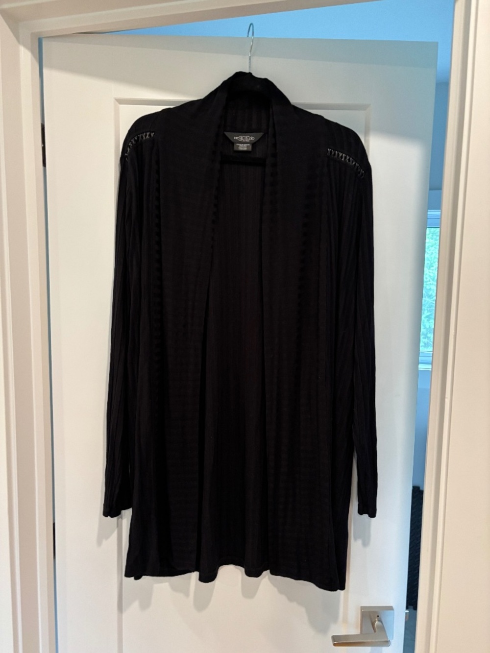 Michel Studio Black Open Front Ribbed Knit Cardigan with Shoulder Detail Size 2X